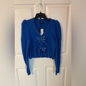 Blue Bow Accent Dressy Blue Cardigan